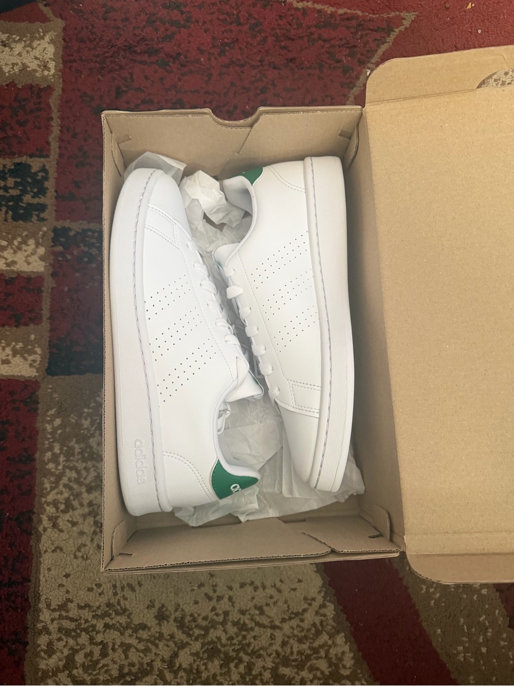 adidas White Sneakers with Green Heel Tab - Men's Low-Top Trainers